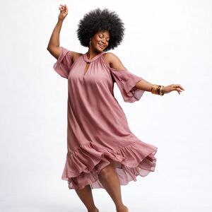 NWT | BCBGMAXAZRIA Dark Lavender Silk Cold Shoulder Dress | XS